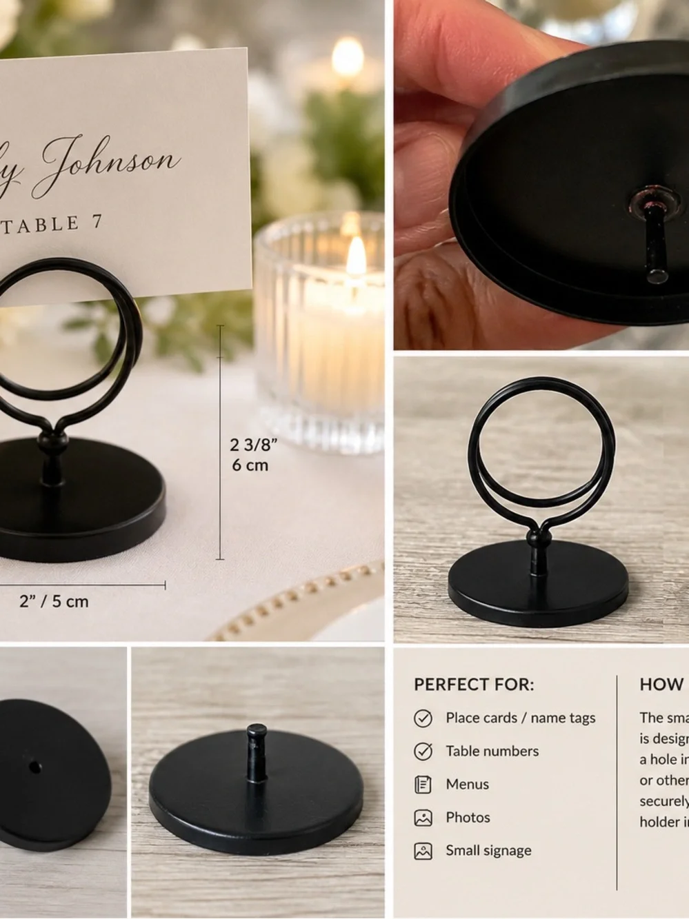 Set of 26 Black Metal Place Card / Name Card Holders – Wedding & Event Decor